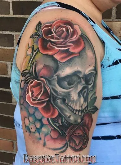 Color Skull and Roses Tattoo