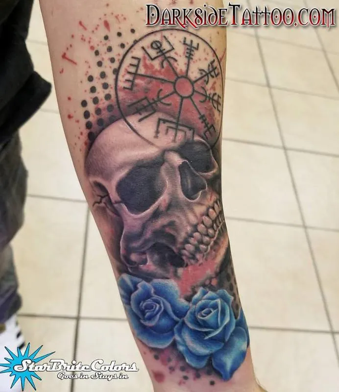 Color Trash Polka Skull Tattoo