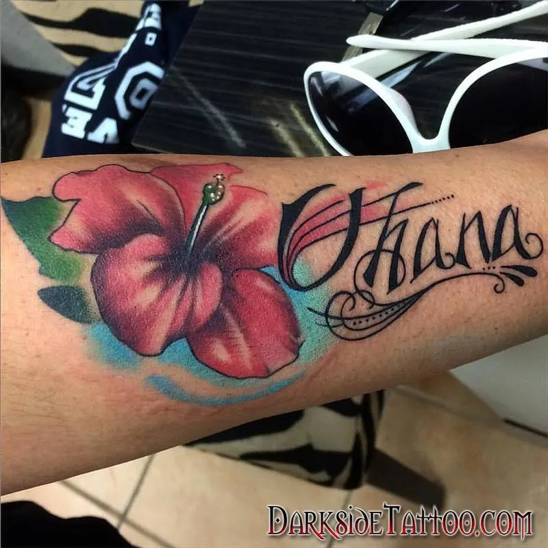Color Flower and Name Tattoo