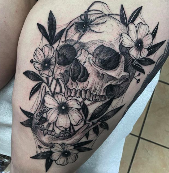 Skull and Flowers