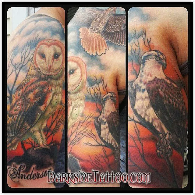 Color Birds Scene Tattoo