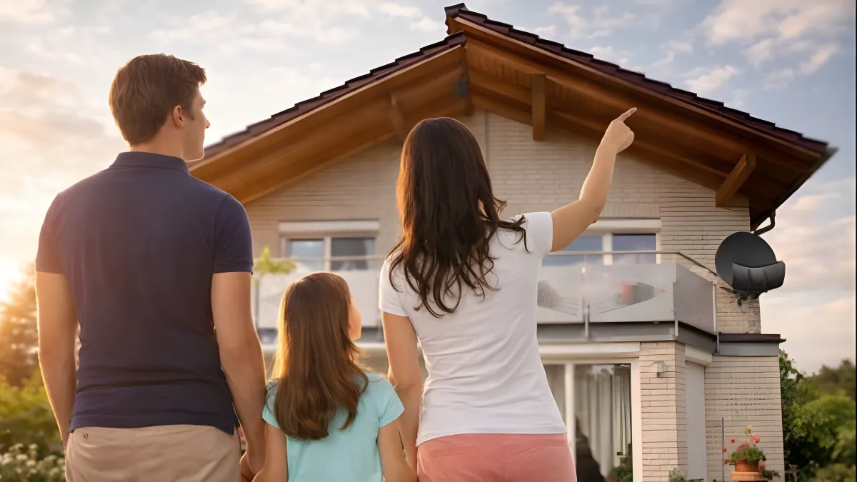 Warm family standing in front of their home at sunset, representing estate planning strategies to protect a house from probate delays and creditor claims after death.