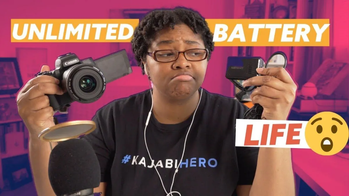 Diana holding the Canon M50 Mark 1 and a power option for unlimited battery life on the canon m50 mark 1