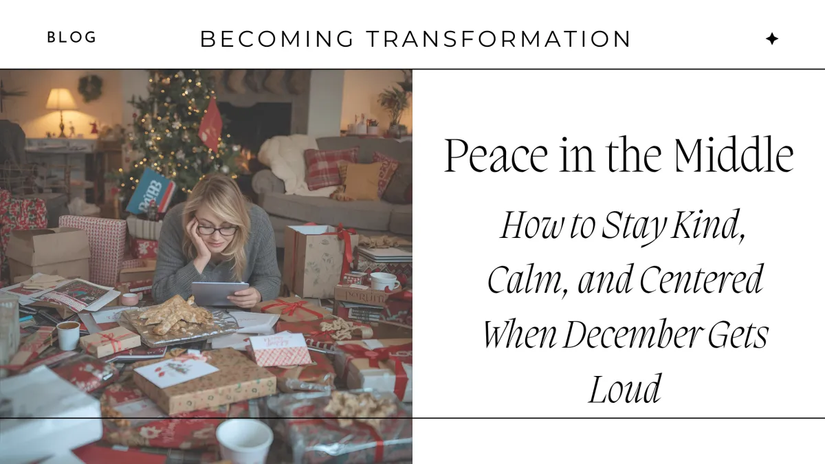 woman surrounded by christmas wrapping, cards