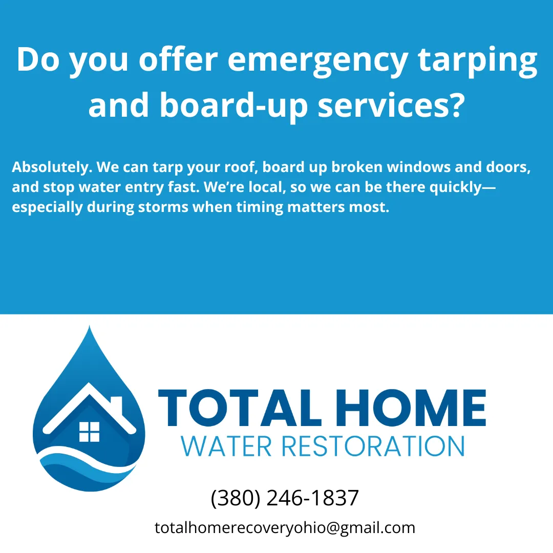 Need emergency roof tarping or board-up in Grove City or Columbus, Ohio? Total Home Water Restoration offers fast, local storm damage help you can count on.