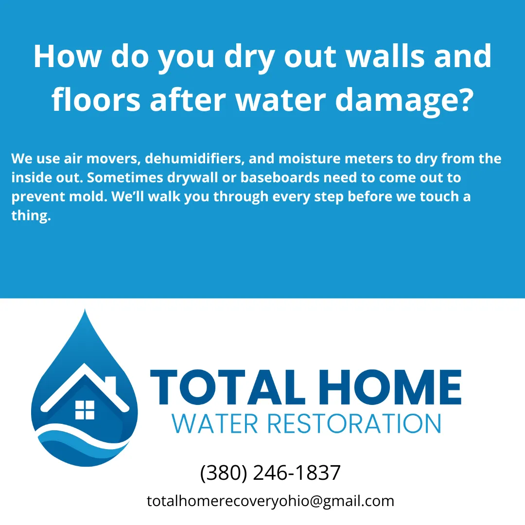 How do you dry out walls and floors after water damage?