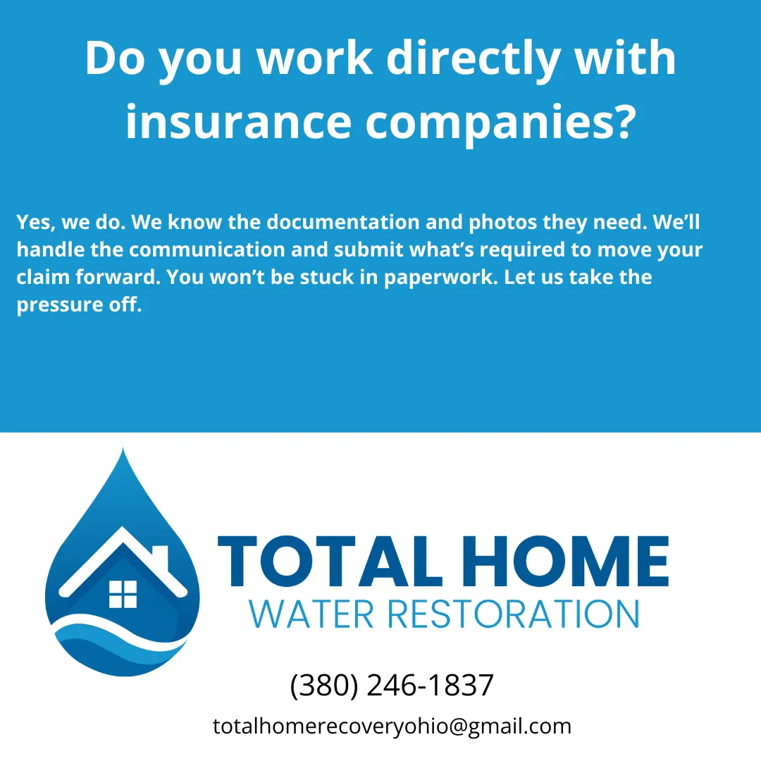 If your basement floods in Grove City or Columbus, Total Home Water Restoration works directly with your insurance. We handle the claim, so you don’t get buried in paperwork.