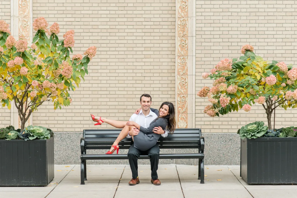 Happy couple on bench