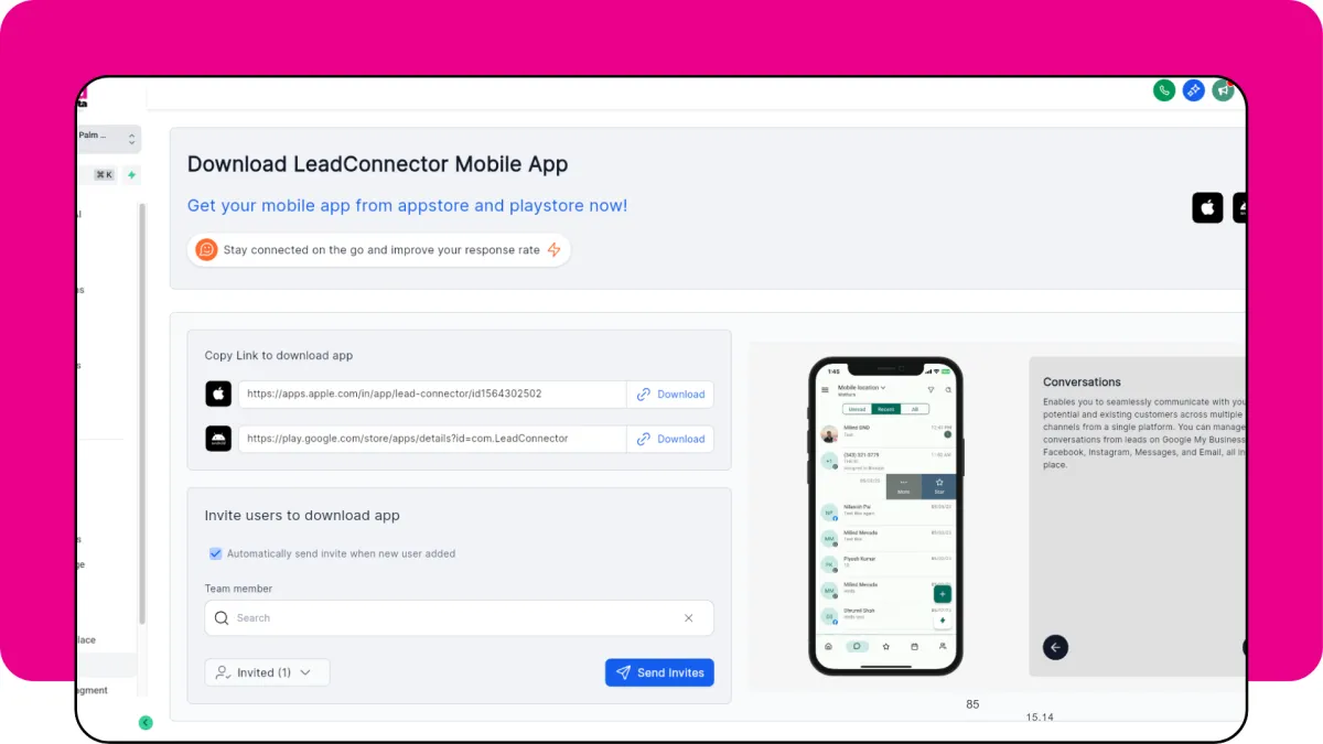 Screenshot of the lead monsta mobile app