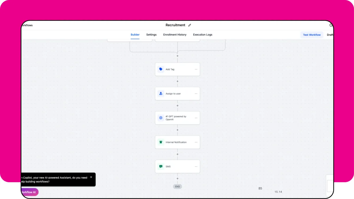 screenshot of lead monsta drag and drop workflow builder
