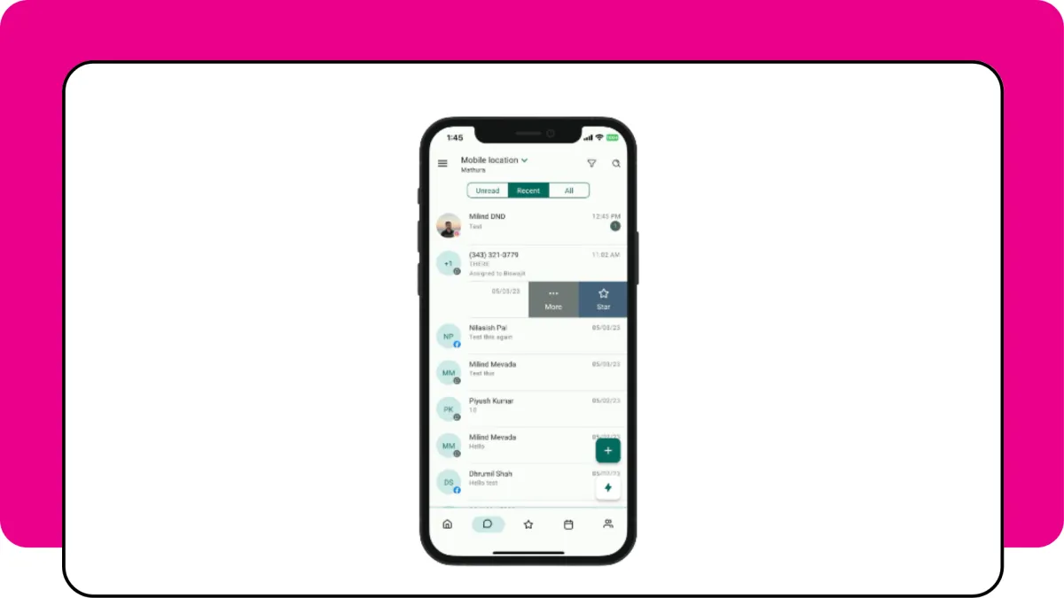 Screenshot of the mobile app on lead monsta