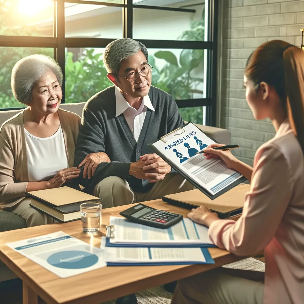 eldery people reviewing their financial options for assisted living facilities