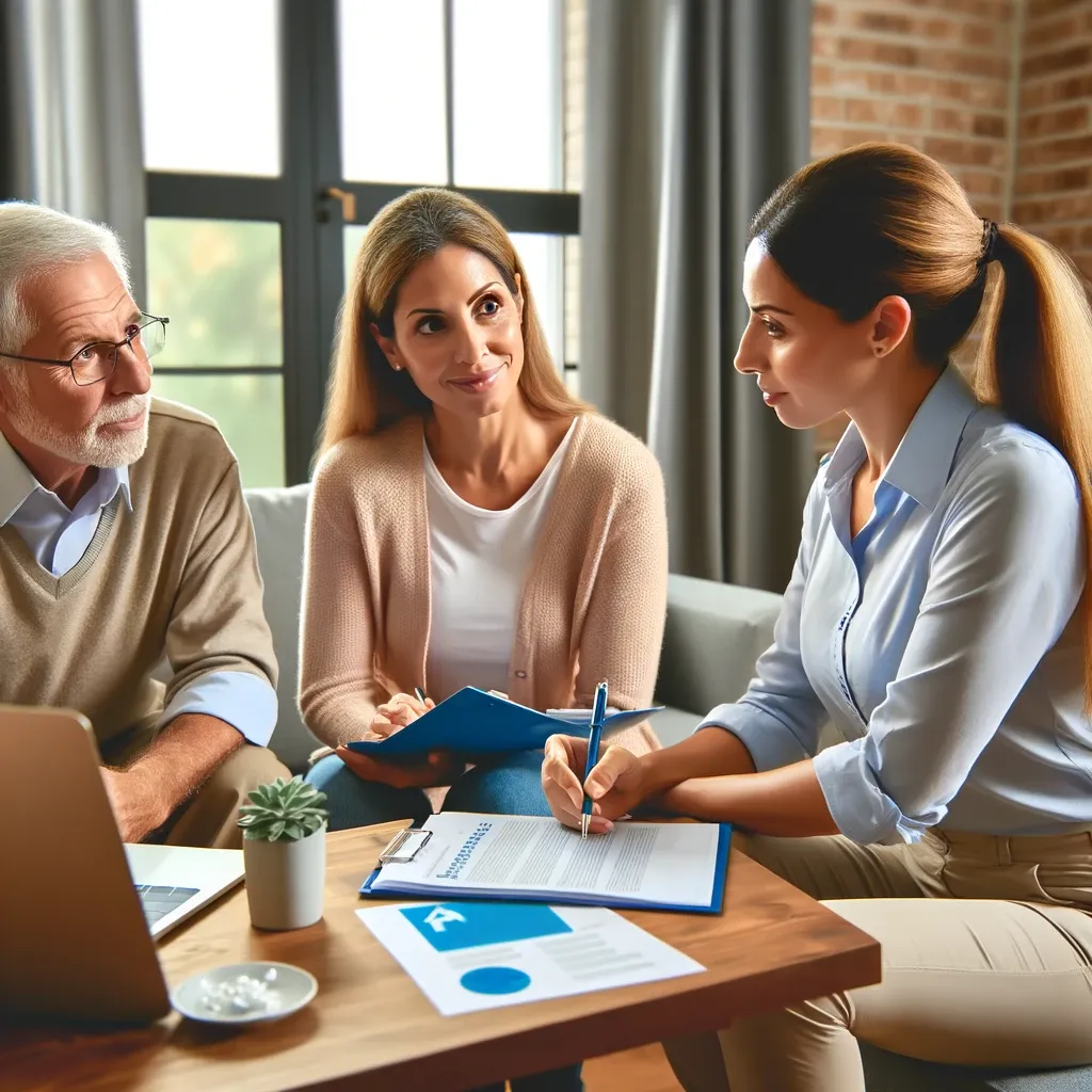 social workers helping eldery couple