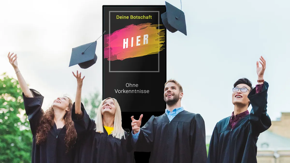 „Digitale TOUCHwall Infostele in Schule oder Universität – interaktives Display für Stundenpläne, Raumpläne, News und digitale Aushänge.“