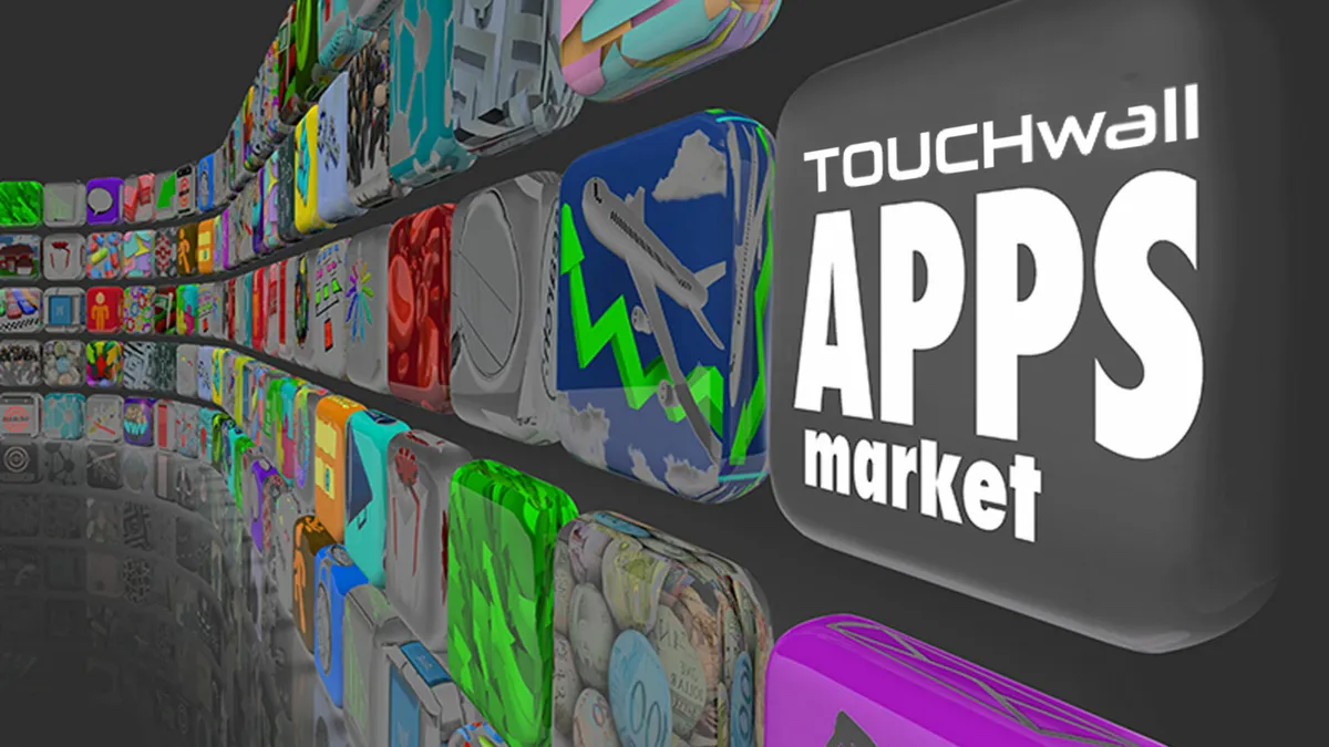 „TOUCHwall Apps für Digital Signage – interaktive Zusatzfunktionen wie Wetter, Nachrichten, Social Media, Kalender oder Besucherzähler auf digitalen Displays.“