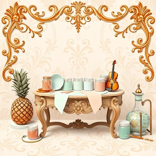 A luxurious Rococo-inspired scene showcasing the quest for the perfect vinyl primer, with an ornate, swirling backdrop of gilded scrolls, delicate floral motifs, and intricate rocaille patterns in soft pastel pinks, creamy whites, and subtle gold accents. The central vintage worktable displays an elaborate arrangement of paint swatches, tiny glass jars filled with various primer shades, and ornate brushes with gilded handles, arranged as a whimsical still life. Playful details include a tiny violin leaping from a paint can and a miniature alchemist’s distillation apparatus bubbling with shimmering primer. Framing the scene are elegant rococo pineapples and curling floral garlands, with delicate swirling ribbons of paint flowing across the background, conveying movement and refinement. The overall mood is regal yet playful, combining opulence and sophistication with humor, perfect for evoking curiosity about choosing the best vinyl primer. The art style features lush, detailed lines, ornate ornamentation, and a rich color palette of soft golds, blush pinks, creamy whites, and mint greens, blending Rococo elegance with a modern, fun twist.