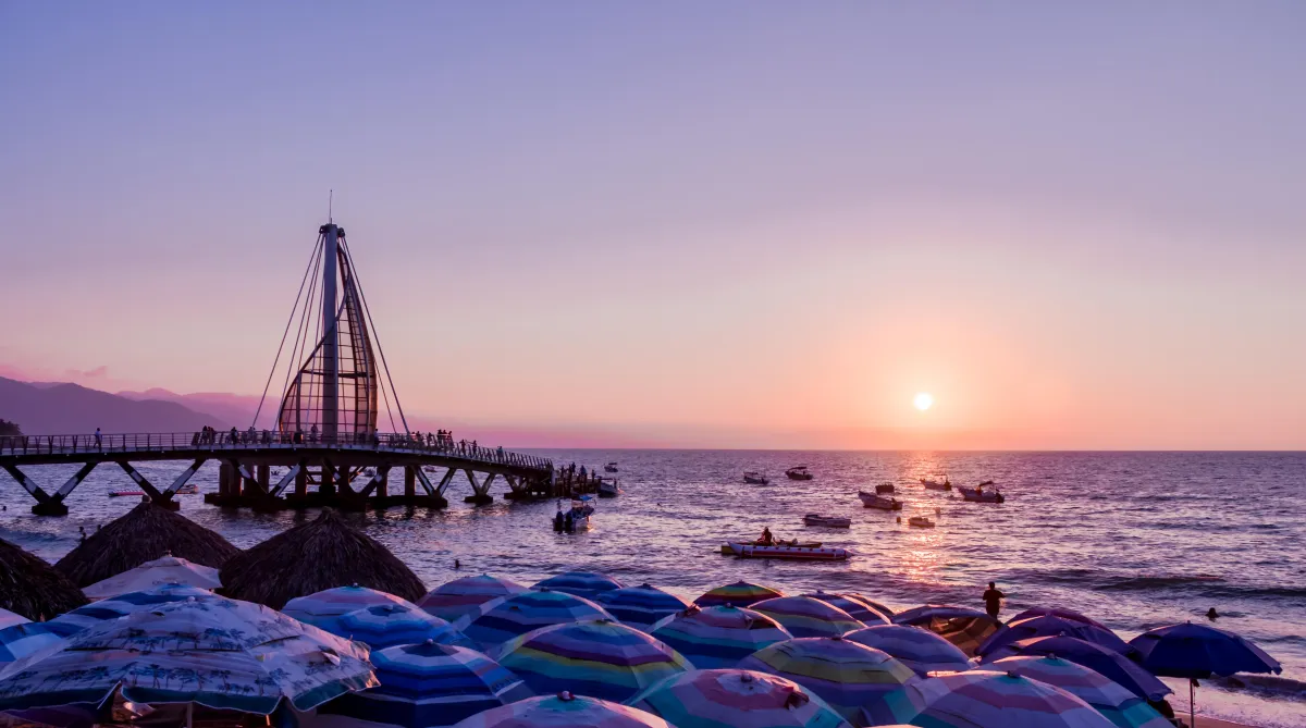 Sunset over Puerto Vallarta’s boardwalk