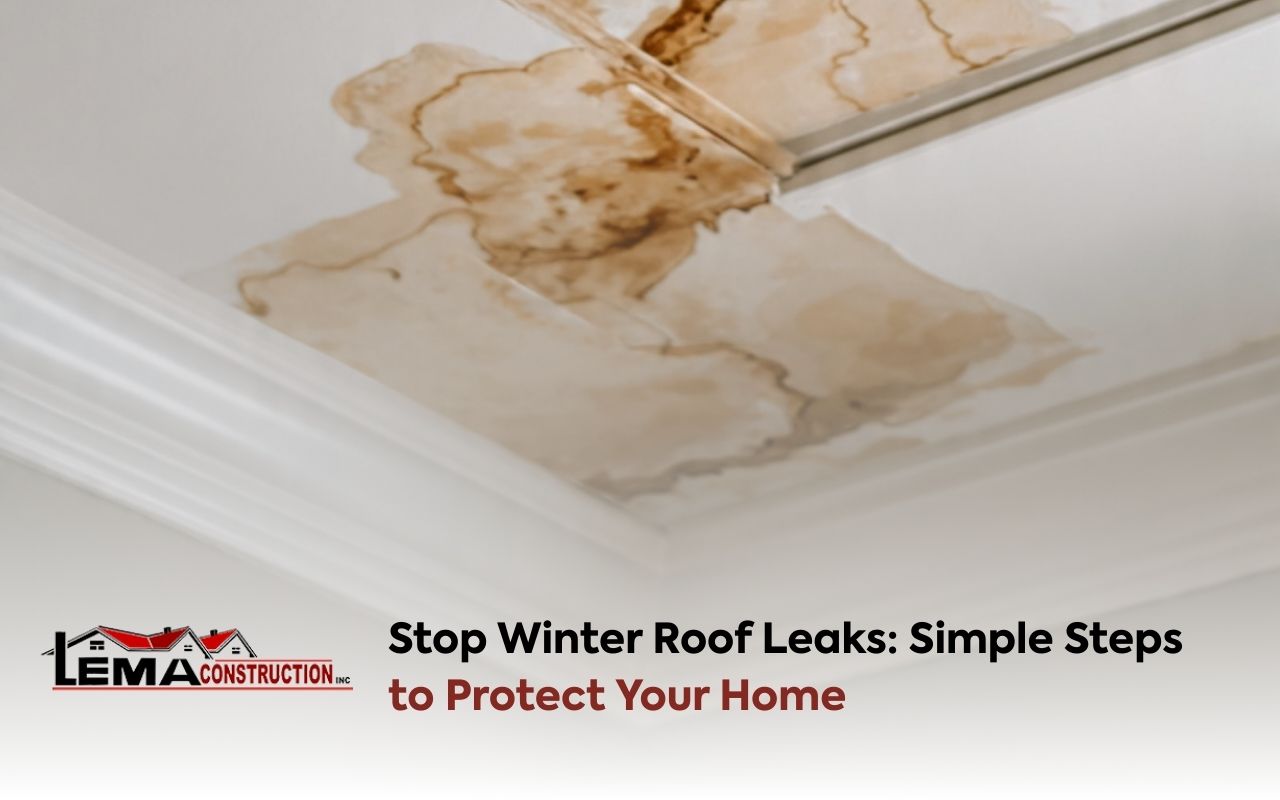  Ceiling stain from an Emergency Roof Leak in Winter after snow and ice buildup.