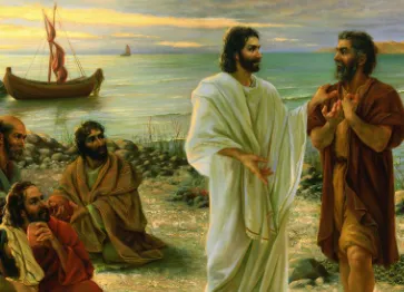 Peter talks with Jesus on the beach