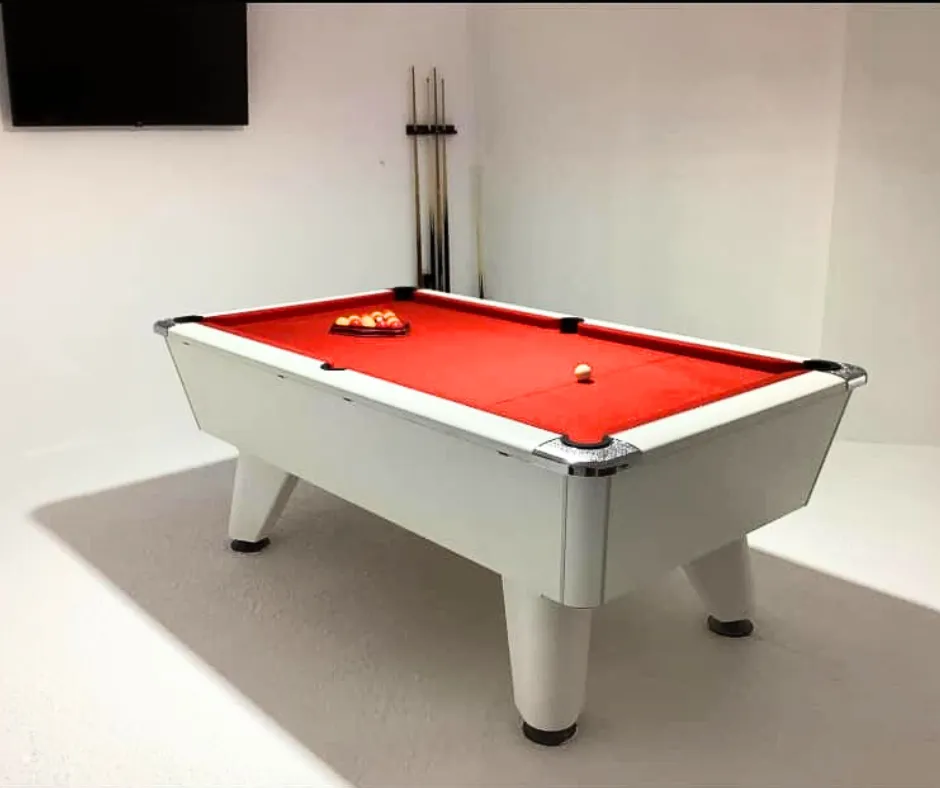 white free play pool table red cloth