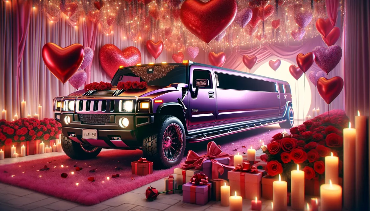 LimoVenture Purple Stretch Hummer is ready for Valentine's Day In Orlando, Florida.