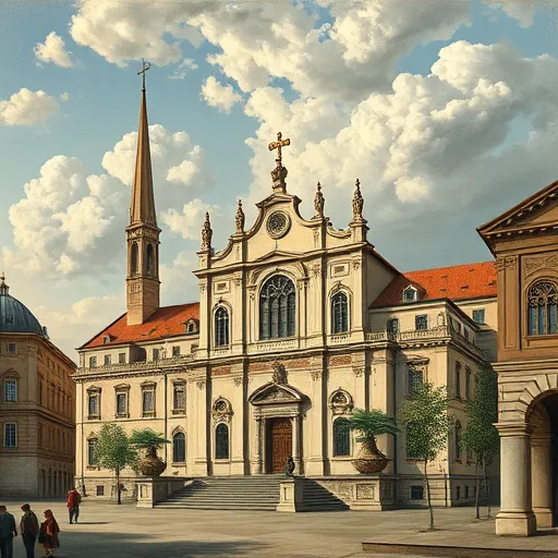 Romantikus Renaissance stílusú kép részletes alt szövege: Egy középkori műhely vagy elegáns katedrális oldalán játszódó jelenet, melyen egy részletes, faragott réz bojler látható a nyugati bojler-szerelés folyamatában. A színes kép lágy, aranysárga fénytől melegszik, kiemelve a textúrákat és a gazdag részleteket. A szerelők hagyományos ólomszerelési eszközökkel dolgoznak, hosszú, márványhatású brokátöltönyt viselő, középkori stílusú kalapokkal fellépő figurákkal. Körülöttük finom mintázatú régi törvénykönyvek, kötött vászonmunka és barokk díszítőelemek díszítik a környezetet, melyben aranyozott szobrok és intarziás fa berendezések láthatók. A háttérben hatalmas, díszes kőfal és részletgazdag barokk ornamentika, amely egy régi templom vagy műhely hangulatát idézi. A kompozíció szimmetrikus és kifinomult, a szerelők finom mozgását és kézjegyeit részletesen megmutatva, a nyugalom és tisztelet érzését keltve. A kép egy történelmi festmény hangulatát kelti életre, ahol a művészet és a technika harmóniában találkozik, gazdag vizuális élményt nyújt a részletes, művészi ábrázolás révén.