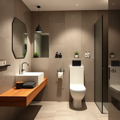 Egy modern, minimalista fürdőszoba központi eleme egy elegáns, víztakarékos WC-tartály, kifinomult Bauhaus-stílusban kivitelezve. A tartály geometrikus formákkal és szigorú, letisztult vonalvezetéssel rendelkezik, mélykék, matt szürke és meleg bézs színekben, hangsúlyozva a tisztaságot és a funkcionalitást. A háttérben absztrakt stilizált vízcseppek és hullámvonalak láthatók, amelyek a vízdegradációt és takarékosságot jelképezik. A játékos fény-árnyék hatások dinamikusan játszanak a felületeken, nyugalmat és tudatosságot sugárzva. Az egész kompozíció modern, organikus és környezetbarát otthon esztétikáját tükrözi, kiemelve a fenntarthatóság iránti elkötelezettséget. A színek tiszta, nyugodt légkört teremtenek, amelyek a Bauhaus egyszerűségét és személyre szabott design-ját hangsúlyozzák, minden részlet precíz és harmonikus.