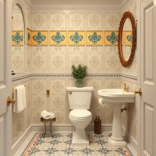 Átírt, részletes alt szöveg:  

Egy régi viktoriánus stílusú fürdőszobában látható finoman díszített, lágyan ívelt WC-tartály, melynek oldalán elegánsan kidolgozott részletek és egy öblítőmechanizmus is látható, finom réz csavarokon és könnyen ívelő rézcsöveken keresztül. A háttérben egy gazdag velencei stílusú csempefal dús növény- és leveles ornamentikákkal, sávokkal, mintha egy titkos kert közepén lennénk. Az egész jelenet nyugodt, elegáns hangulatot áraszt, mely a Pre-Raphaelite Brotherhood művészeti irányzatának hatásait idézi, meleg márványárnyalatokra, sötétkék és aranysárga színekkel. A részletek finom művészi kidolgozottsága és a pásztázó fény-árnyék játék kiemeli a kialakítás időtlen szépségét, és sejteti a múló időt, ahol a rézcsövek enyhén rozsdásodnak. A háttérben egy vékony, elnyúló árnyék táncol, mintha egy régi, kihalt kastélyban játszódó titkos rítus része lenne, ahol egy apró, elrejtett madárszobor figyeli a szerkezetet, szimbolizálva a természet és az ember alkotásának mély kapcsolatát. A kép stilizált, részleteiben gazdag kidolgozással, nyugodt fény-árnyék játékkal, mely megidézi a múlt romantikus hangulatát és a művészi szépséget, miközben a modern munkafolyamatokat és az örök értékeket egyesíti.