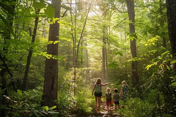 Family exploring the beauty of blue ridge mountains.