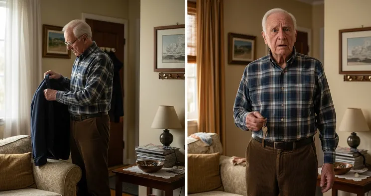 Visual comparison of normal aging memory lapses versus dementia warning signs