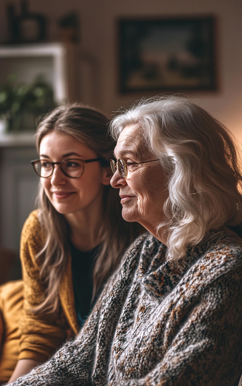 Senior adult and caregiver reviewing a home safety checklist and discussing modifications to support aging in place.
