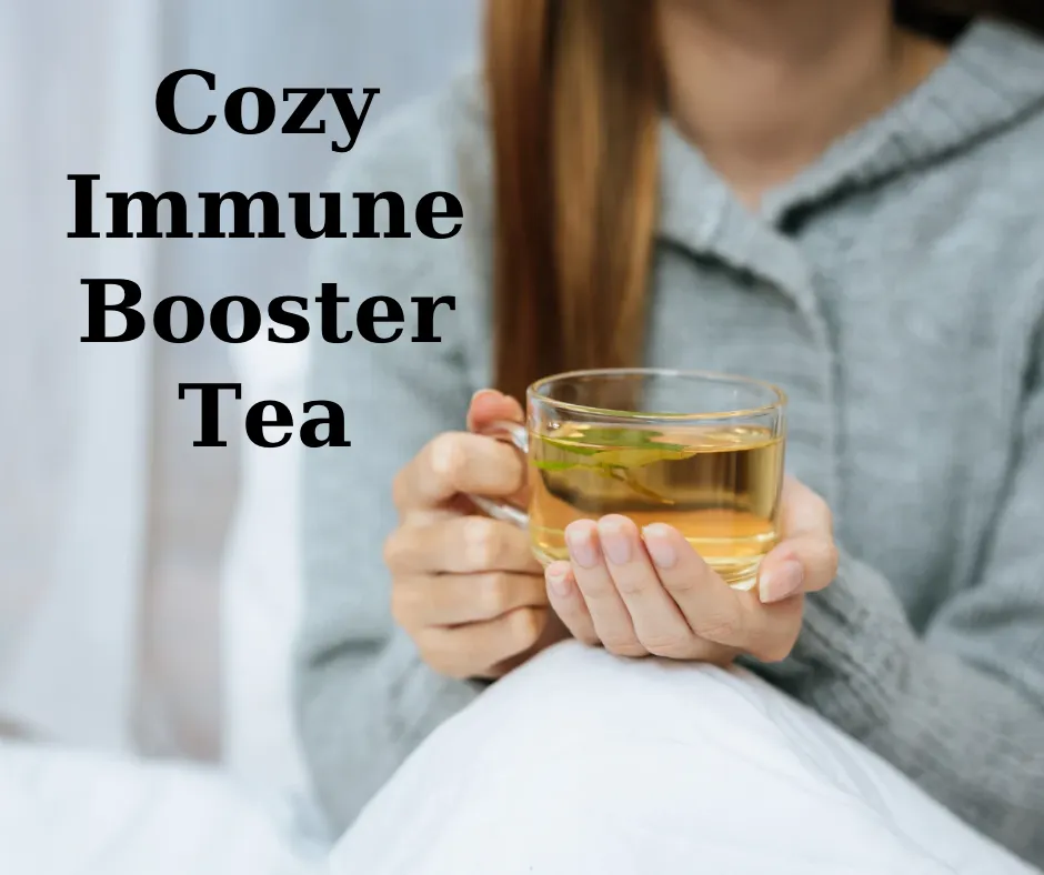Women in a cozy sweater sipping herbal tea, symbolizing warmth, relaxation, and immune support during the winter wellness season.