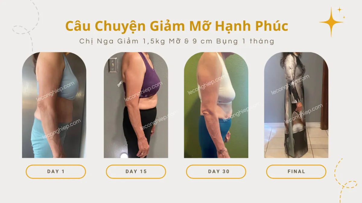 Case Study giảm mỡ toàn diện của chị Nga trong 1 tháng - Giảm Mỡ Hạnh Phúc