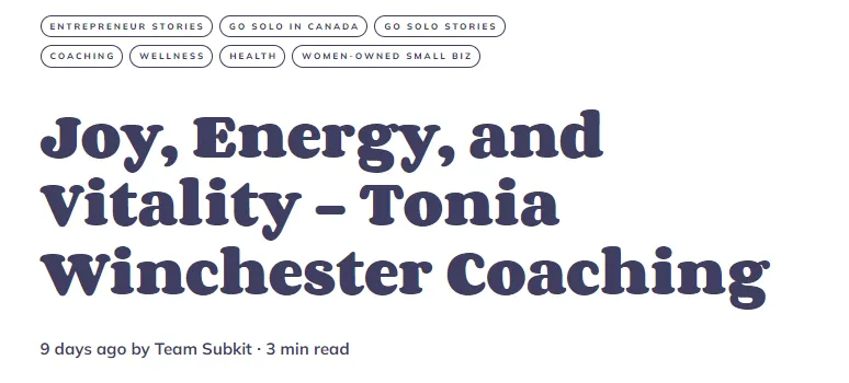 Joy, Energy, and Vitality - Tonia Winchester Coaching
