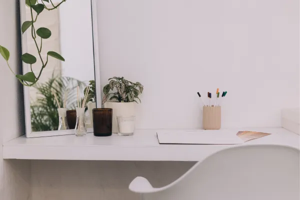 Clean desk with computer and drink