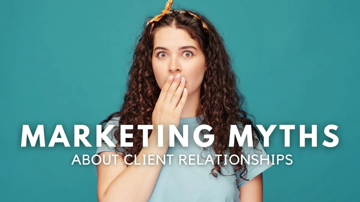 Entrepreneur looking overwhelmed surrounded by confusing marketing information and myths.