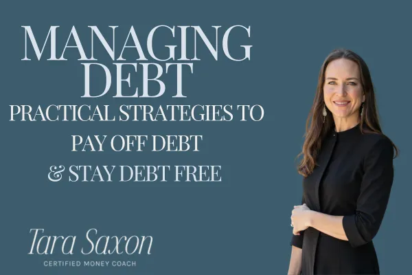 Tara Saxon thinking about money in a black and white dress