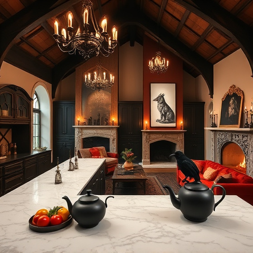 Alt text: A serene blog cover image featuring a luxurious "Spa-Inspired Bathroom." The focal point is a freestanding soaking tub surrounded by lush green plants and elegant candles that cast a warm glow. Large windows allow soft, natural light to fill the space, with gentle steam rising from the tub, creating a relaxing atmosphere. Whimsical elements include oversized bath bubbles drifting in the air and a playful rubber ducky on the tub's rim. The textured wall showcases artistic tiles with organic shapes, complemented by flowing drapes and bamboo accents. The vibrant colors in the Neo-Expressionism style—soft blues and greens alongside warm earthy tones—emphasize movement and fluidity, encapsulating a tranquil oasis for relaxation and self-care.