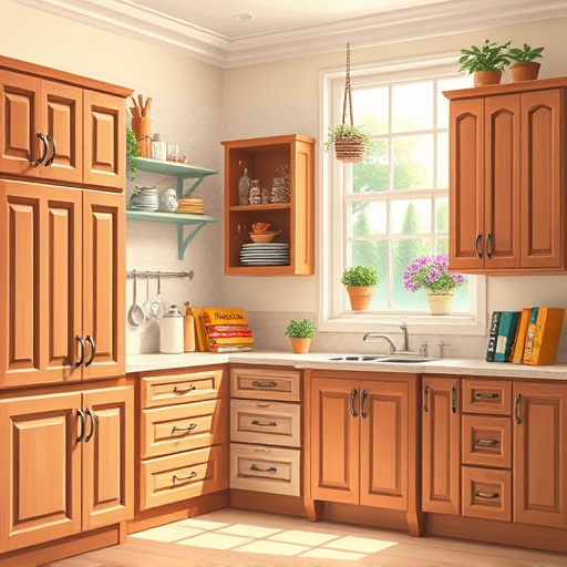 Alt text: A captivating blog cover image featuring an elegantly adorned kitchen space that showcases a variety of kitchen cabinet styles, including sleek modern and ornate vintage designs. Unique features like intricate carvings, vibrant paint, and textured finishes are harmoniously arranged against a backdrop of soft pastel colors typical of Rococo art. The atmosphere is calm and inviting, illuminated by sunlight filtering through crystal-clear windows, casting gentle shadows on the cabinets. A playful cat peeks from behind a classic French provincial cabinet, while opulent fruits rest in a lavish Rococo vase on the countertop, emphasizing warmth and domesticity. Fantastical elements include cabernet-red roses climbing cabinet doors and gilded hardware inspired by Rococo motifs. The soft floral wallpaper in the background, with delicate gold accents, enhances the elegant and cheerful tone, creating a dreamy culinary oasis where tradition meets contemporary flair. The overall composition invites exploration of diverse kitchen cabinet styles in a playful yet sophisticated setting.
