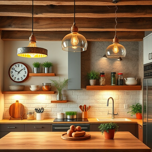 Surrealist kitchen design featuring a spacious, luminous kitchen floating in mid-air with sleek surfaces merging into clouds. Reflections of surreal landscapes, such as melting clocks and whimsical desserts, adorn the countertops. Oversized abstract cabinet handles shaped like exaggerated fruits and vegetables add a playful touch. A large kitchen island displays a vibrant garden of flowers and herbs instead of traditional cooking tools. Beneath a whimsical chandelier made from suspended kitchen utensils, vintage timers and colorful spices float in the air. Surreal murals on the walls showcase oversized kitchen appliances with eyes, interacting with animated ingredients like spicy tomatoes wearing sunglasses. The dreamlike sky backdrop transitions from dawn to dusk, displaying a calming gradient of blues, pinks, and yellows, accented by bright oranges and greens. This artwork captures the essence of culinary creativity in an extraordinary, imaginative space.