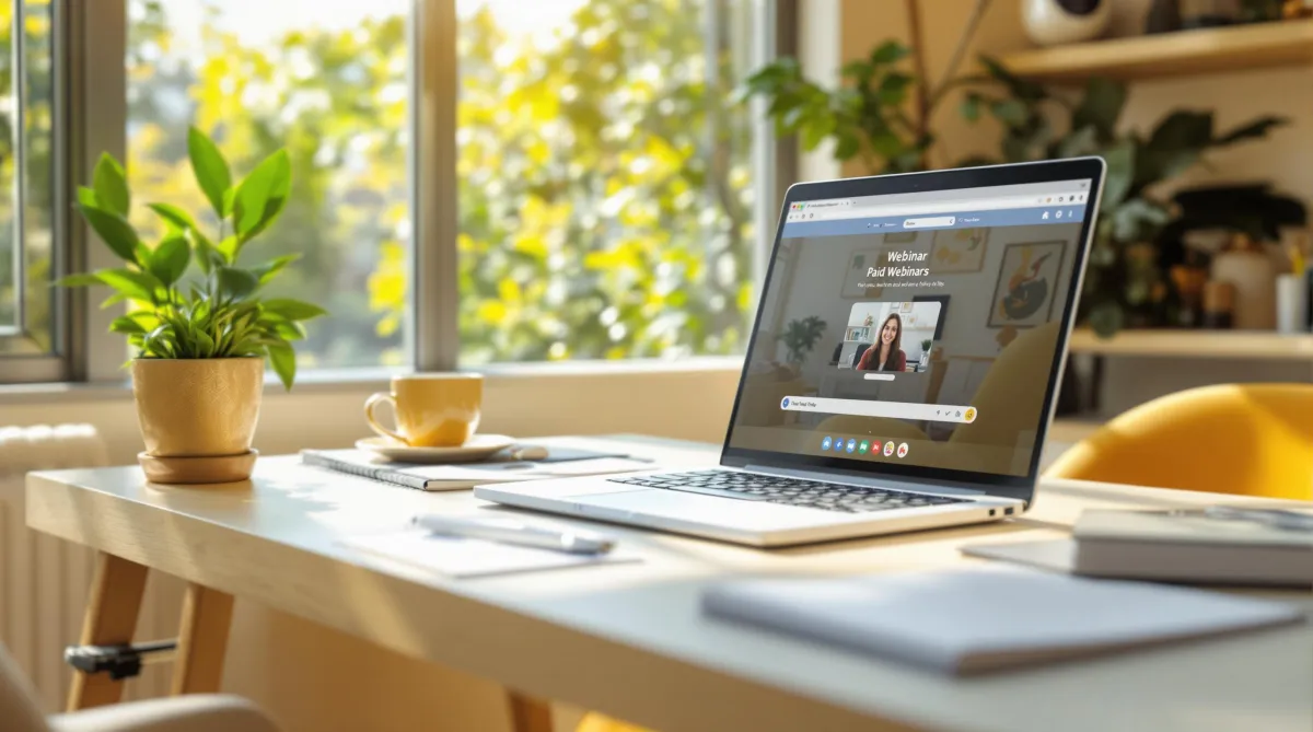 Laptop showing a webinar about to begin