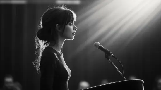 Young woman speaking at a lecturn