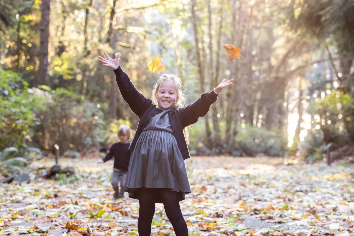 Throwing autumn leaves at French Beach campground