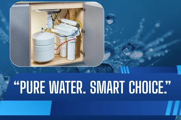 Home kitchen with a modern reverse osmosis system under the sink.