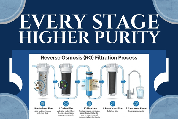 Graphic showing each stage of an RO filtration process.