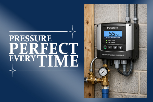 Modern constant pressure well pump controller installed on a wall.