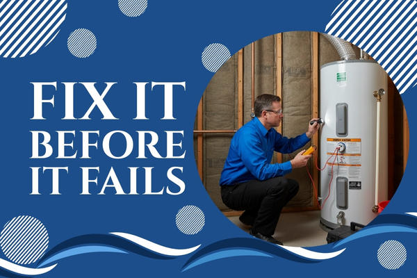 Technician inspecting a residential water heater.