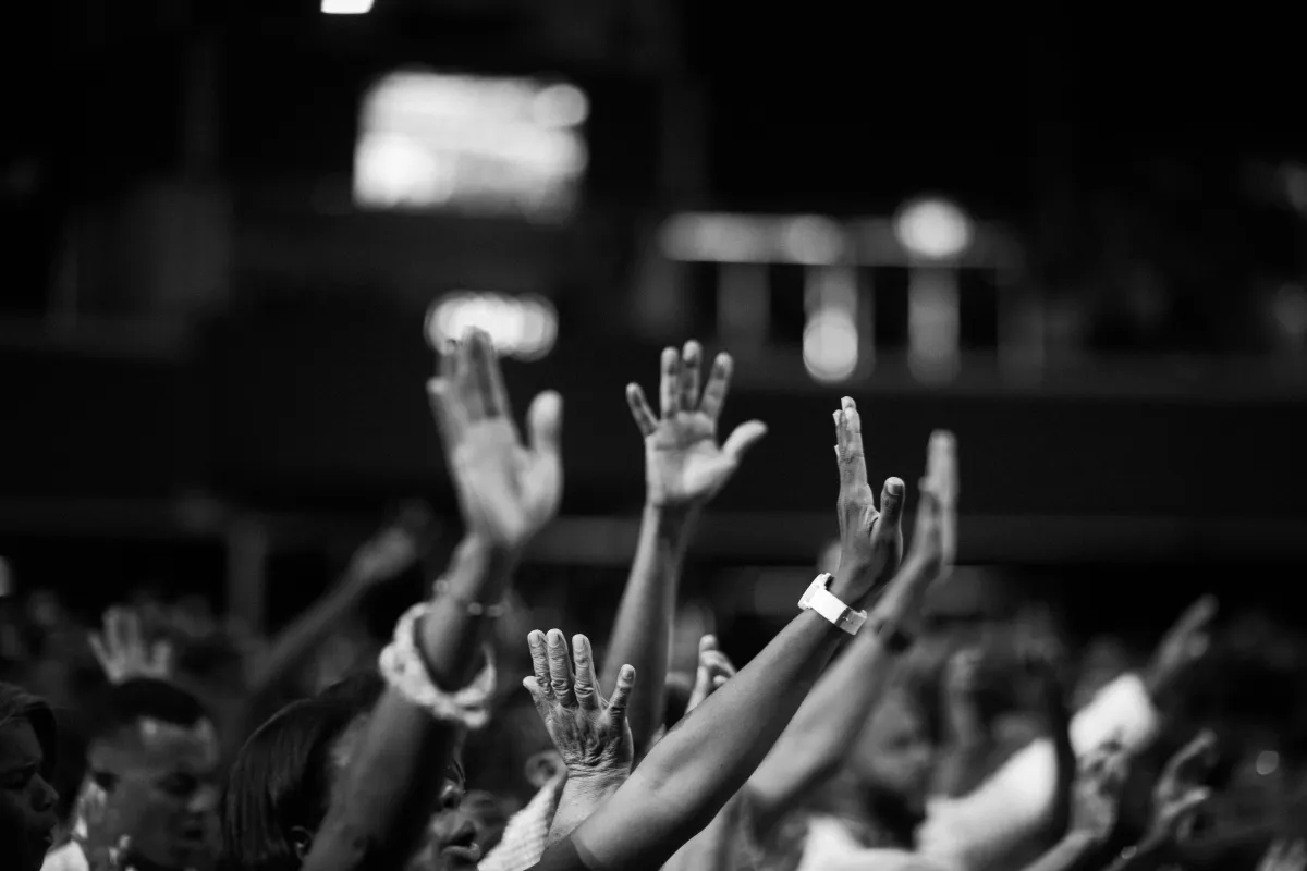 People in church praising