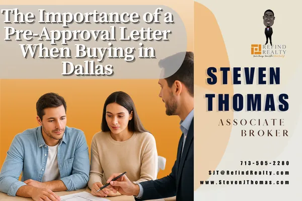 Homebuyer holding a pre-approval letter in front of a Dallas home.
