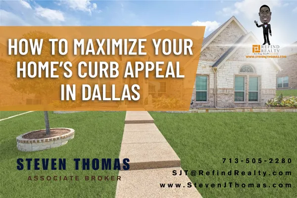 Front view of a well-maintained Dallas home with trimmed landscaping, a red door, and fresh paint.